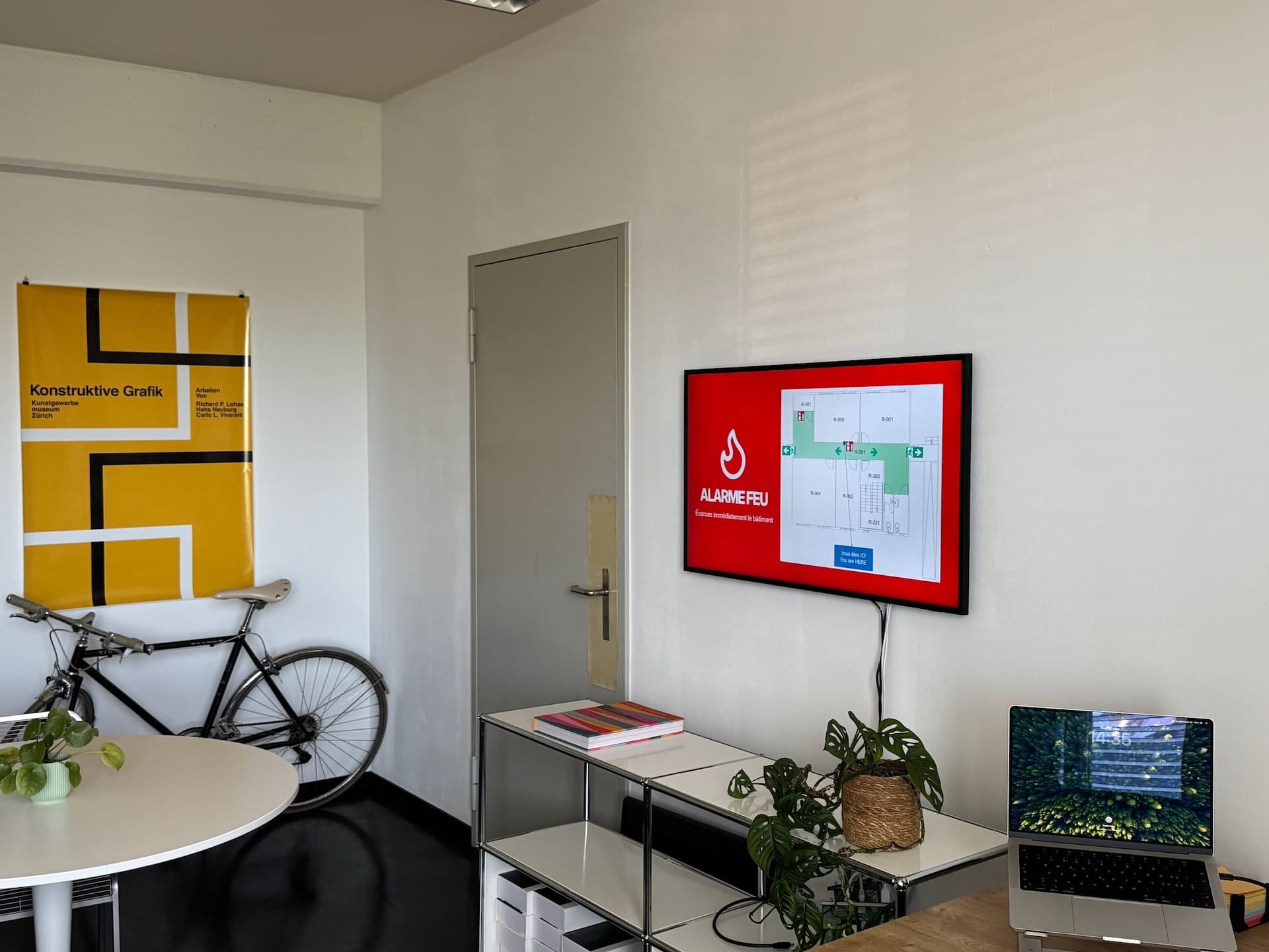 Office screen showing alarm