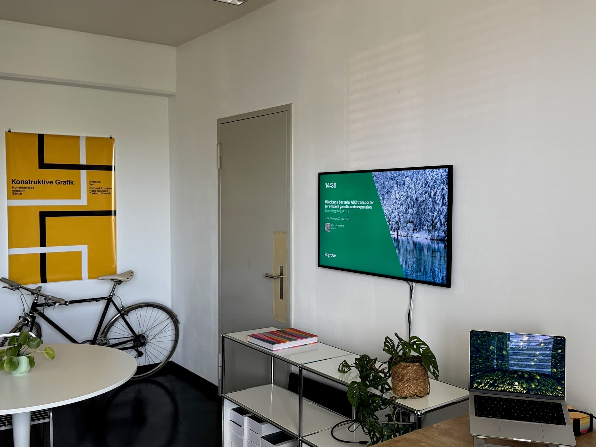 Office screen showing digital signage content