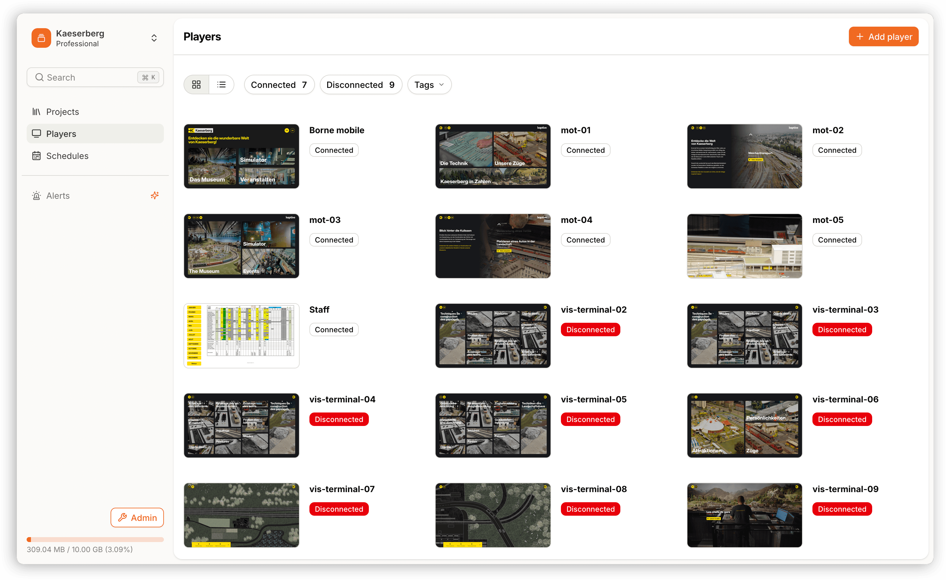 Kaptive Manager interface